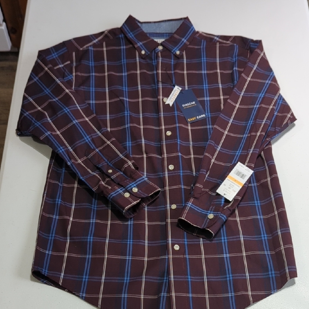 HAGGAR Men's Plaid Button-Down Shirt New With Tags!! Beautiful...